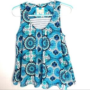 Anthropologie MEADOW RUE Merlon Tank Top Blue Floral Split Back Layered